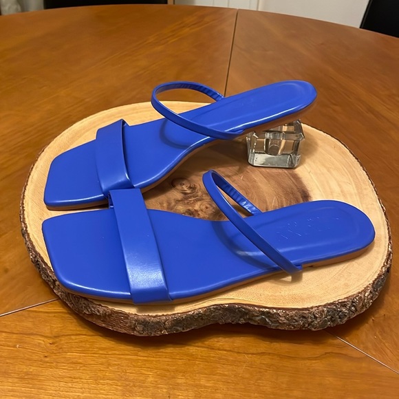 JMGXY Slides Sandal Womens 9.5 Flat Blue Casual Slip On Square Toe Shoe 41 - Picture 1 of 8